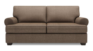 Sofa personnalisable Roll de Sofa Lab de 76 po de format condo fabriqué au Canada en tissu d’apparence lin avec accoudoirs enroulés - brun Luna Praline