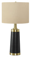 Lampe de table de 28 po en métal noir et doré avec abat-jour beige