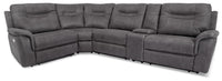  Sofa sectionnel à inclinaison électrique Floy 5 pièces en suédine avec avec appuie-tête électrique et console- gris 