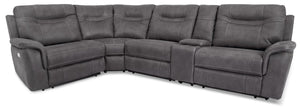 Sofa sectionnel à inclinaison électrique Floy 5 pièces en suédine avec console - gris