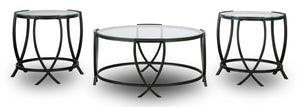 Ensemble 3 tables rondes modernes Tarrin de 36,13 po (table à café et 2 tables de bout) - dessus en verre avec pattes en métal