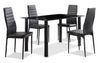 Ensemble de salle à manger Onyx 5 pièces en métal avec table de 55 po (L) dessus en verre et 4 chaises - noir