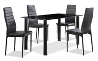  Ensemble de salle à manger Onyx 5 pièces en métal avec table de 55 po (L) dessus en verre et 4 chaises - noir