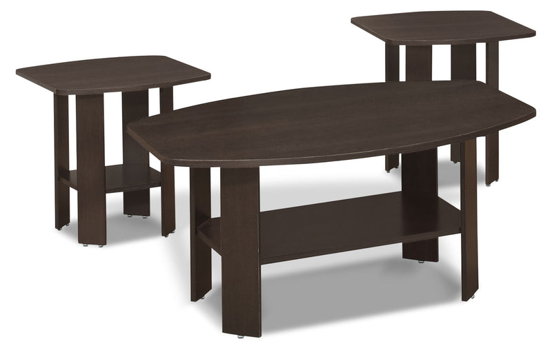 Rosario 3-Piece Coffee and Two End Tables Package – Espresso - Contemporary style Occasional Table Package in Dark Brown Wood