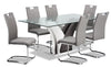 Ensemble de salle à manger Tuxedo 7 pièces avec table de 72 po (L), dessus en verre, base piédestal et 6 chaises - gris