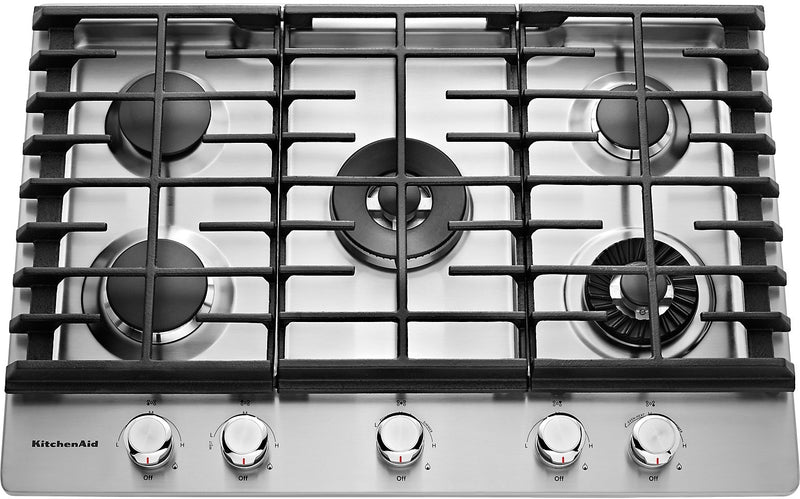 KitchenAid 30" 5- Burner Gas Cooktop with Griddle – Stainless Steel - Gas Cooktop in Stainless Steel