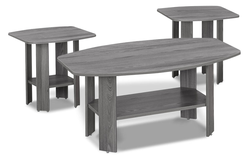 Rosario 3-Piece Coffee and Two End Tables Package – Grey - Contemporary style Occasional Table Package in Grey Wood