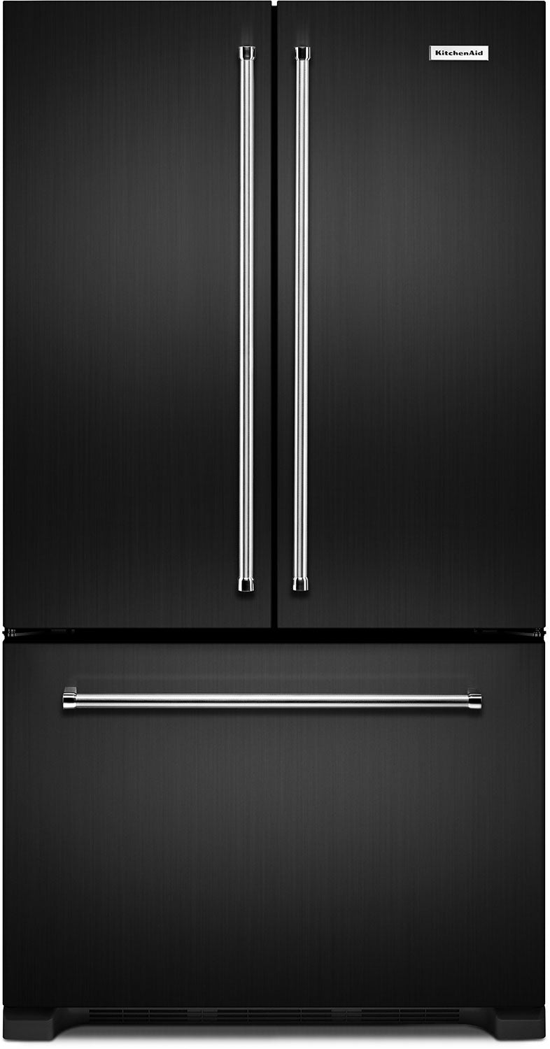KitchenAid 22 Cu. Ft. French Door Refrigerator with Interior Dispenser - KRFC302EBS - Refrigerator with Ice Maker in Black Stainless Steel