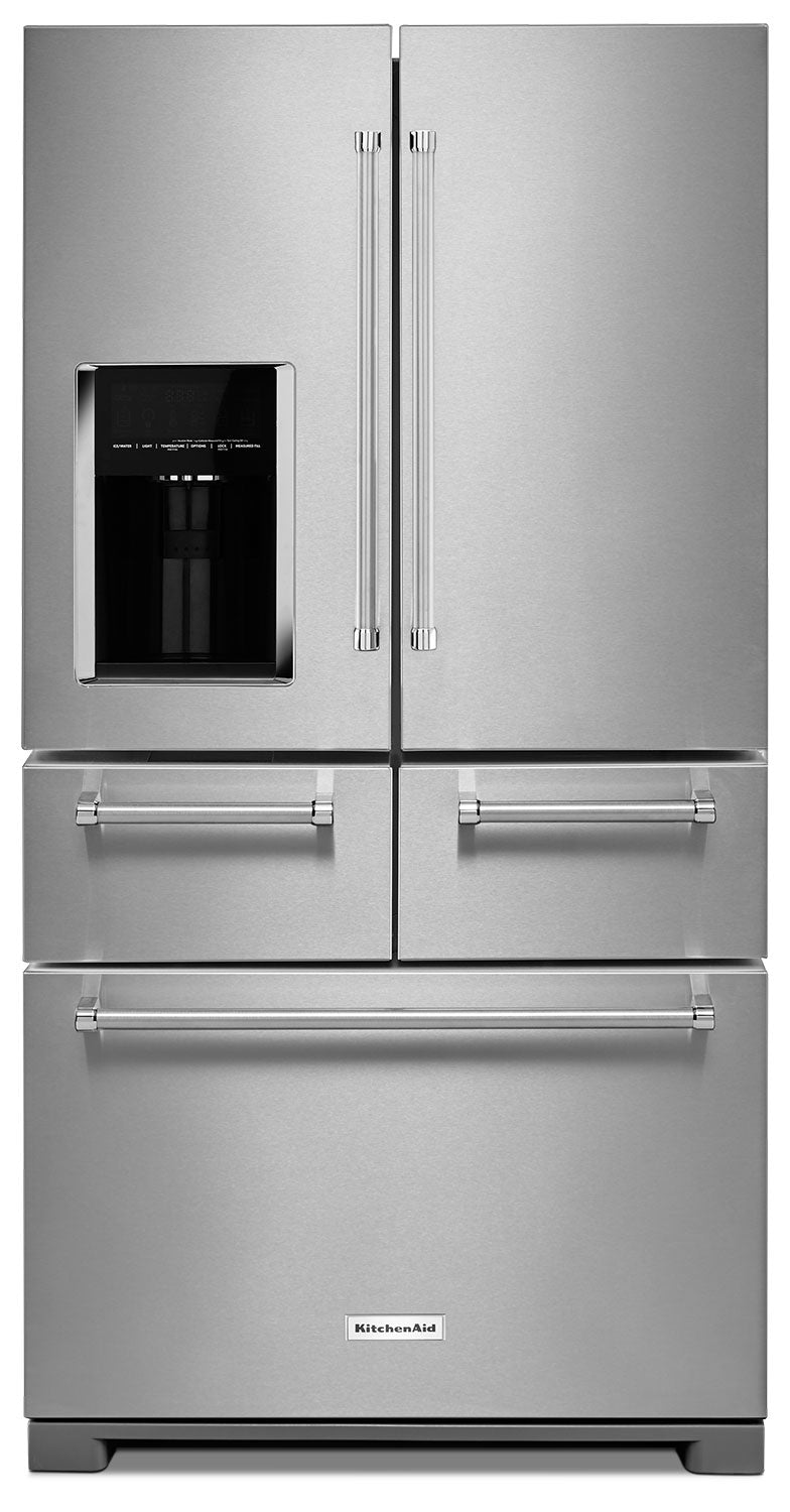 KitchenAid 25.8 Cu. Ft. Multi-Door Refrigerator with Platinum Design - Stainless Steel - Refrigerator with Exterior Water/Ice Dispenser, Ice Maker in Stainless Steel