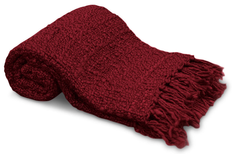 Knit Throw with Fringe – Red - Red Throw Blanket